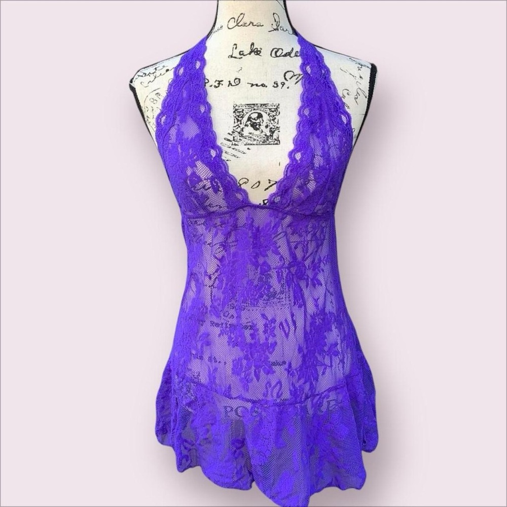 Victoria’s Secret Purple Fishnet Halter Chemise
